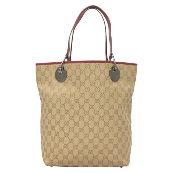 GUCCI GG Canvas Tote Bag Beige Silver 120836 Auth hk2844 - Picture 2 of 16